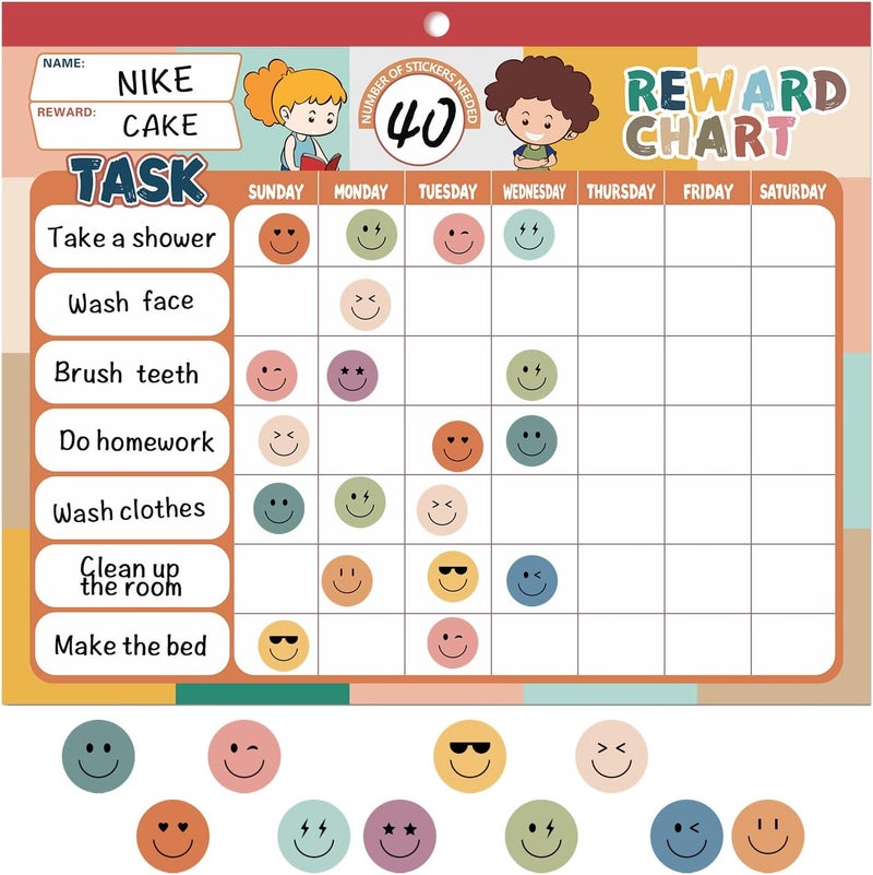 ANSTROUT Boho 32 Chore Charts Behavior Reward Chart System,Sticker Chore Chart Pad for Kids with 2328 Stickers, 12.2" x 9.8" Magnetic Reward Chart to Develop Responsibility & Good Habits. - Image 1